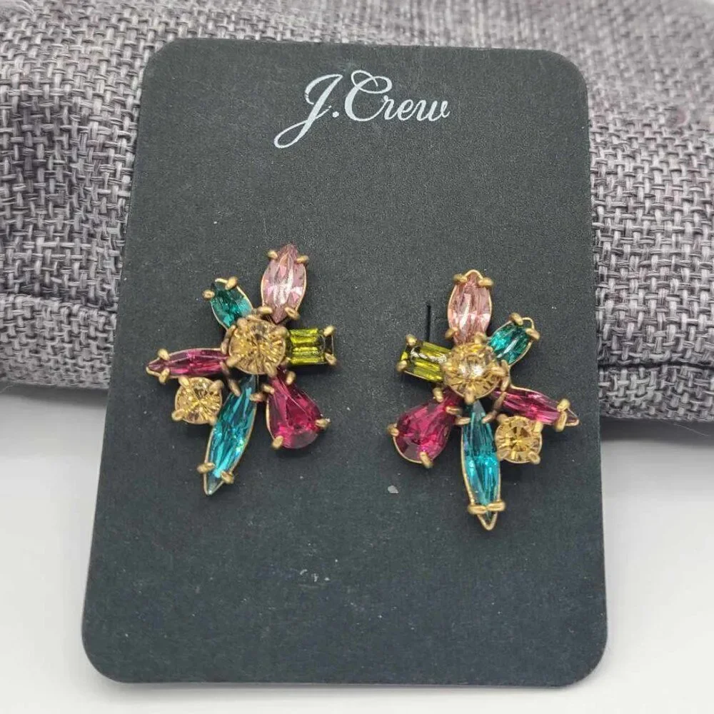 J Crew Gemburst Stud Cluster Crystal Earrings NEW!  NWT!